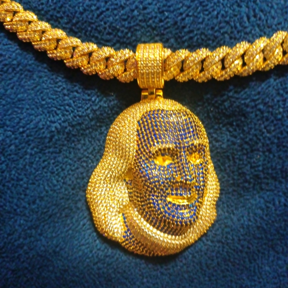 10mm 22" Diamond Prong Cuban Link Chain with Benjamin Franklin Pendant